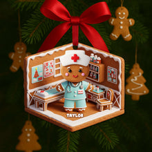 Load image into Gallery viewer, “Celebrate the Caring Spirit!” - Nurse Gingerbread Christmas Wood Ornament - Personalized Gift for Nurses Ornament MagicInPrints
