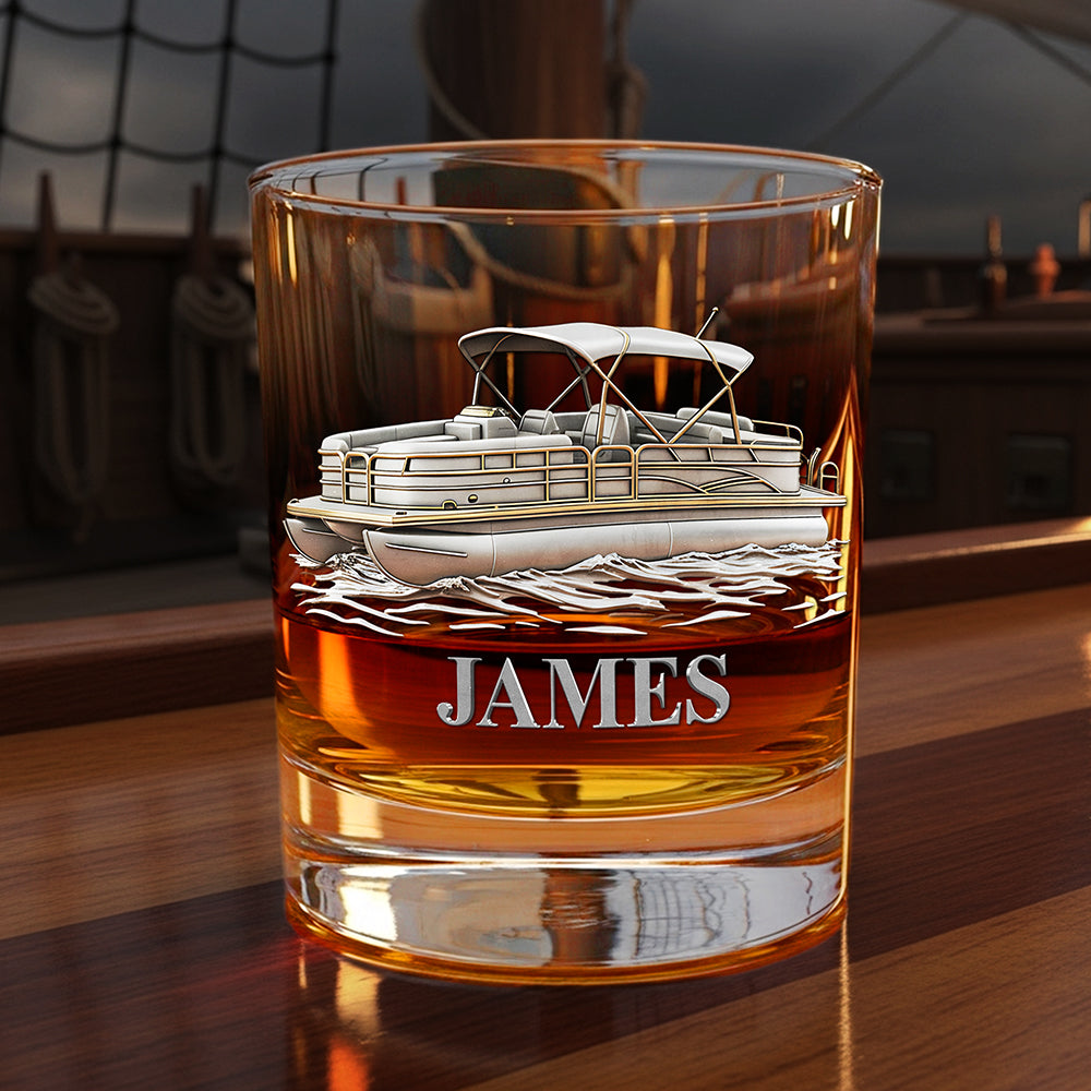 Pontoon Personalized 11oz Round Drinking Glass, Personalized Gifts For Sea Lover Whiskey Glass MagicInPrints
