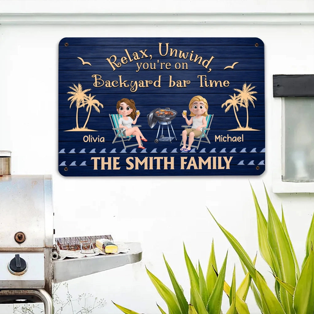 Personalized Backyard Bar Metal Sign for Families - Relax and Unwind Sign MagicInPrints
