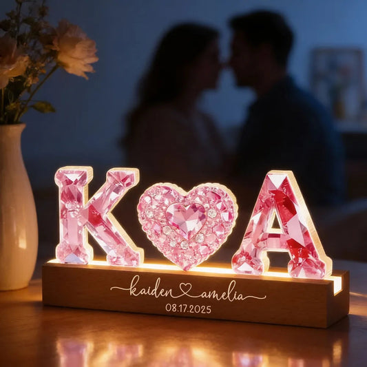 Personalized LED Crystal Initials Lamp for Couples - Romantic Gift Plaque MagicInPrints