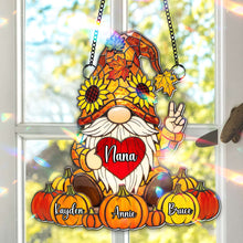 Load image into Gallery viewer, “Brighten Your Day!” Cute Pumpkin Gnome Suncatcher - Personalized Gift for Grandma and Loved Ones Ornament MagicInPrints
