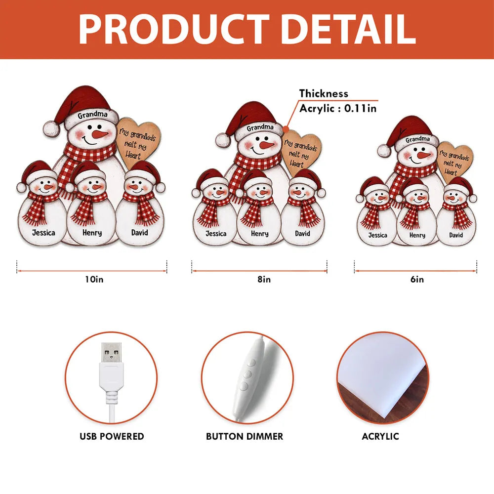Personalized Snowman Family Light for Grandma - Christmas Decoration Plaque MagicInPrints
