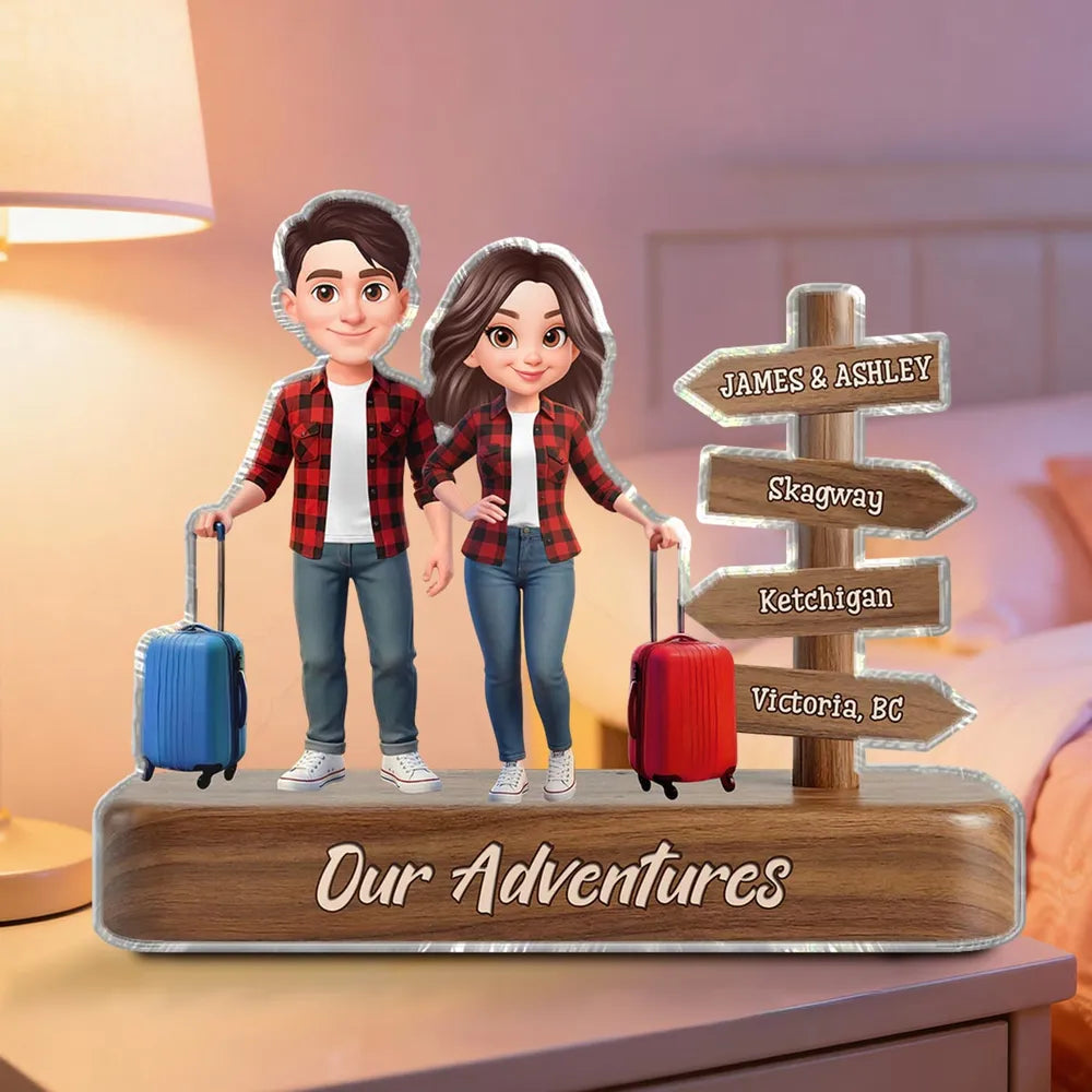 Custom Couple Figurine Travel Theme with Luggage - Perfect for Adventure Lovers Plaque MagicInPrints