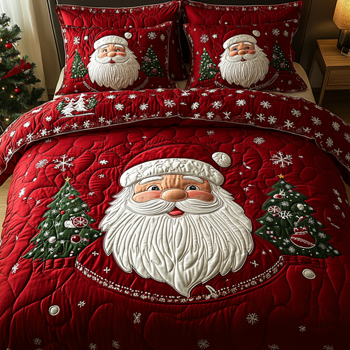 Bring Home the Magic of Christmas – Personalized Santa Glow 3-Piece Quilted Bedding Set – Gift for Kids Quilted Bedding Set V2 MagicInPrints
