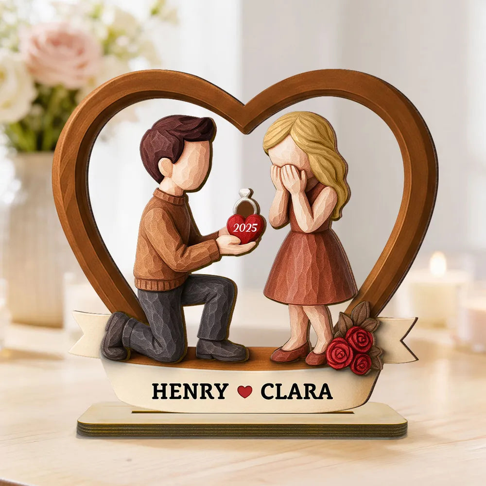 Personalized Wooden Couple Figurine Proposal Gift - Engagement Keepsake Plaque MagicInPrints