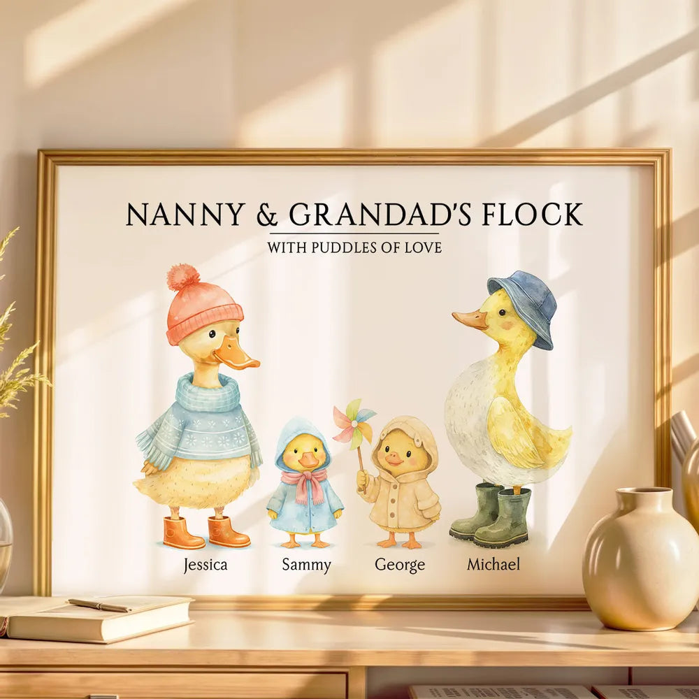 Personalized Family Duck Illustration Print for Grandparents - Cute Home Decor Poster or Canvas MagicInPrints