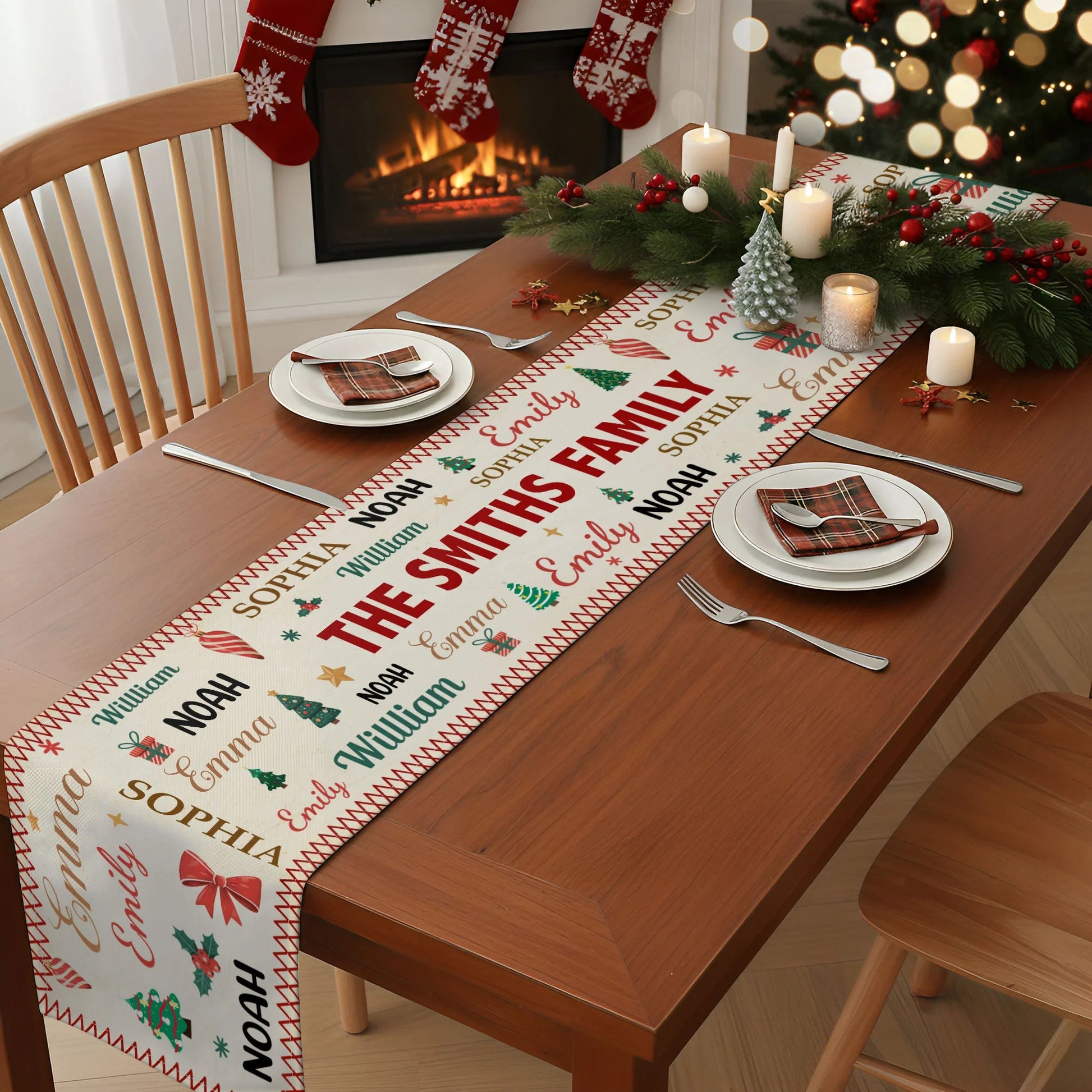 Personalized Christmas Table Runner for Families - Festive Holiday Decor Kitchen Supplies MagicInPrints