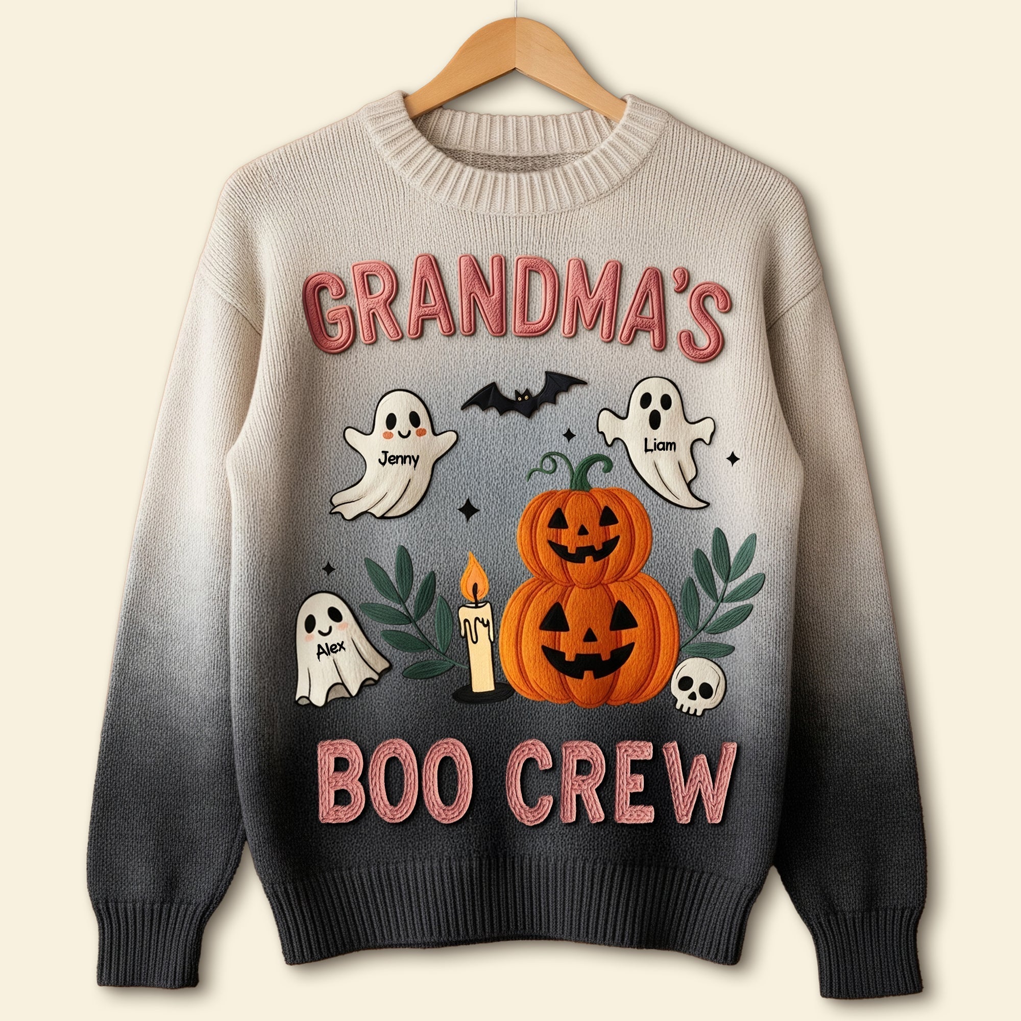 “Join the Boo Crew!” - Personalized Cute Grandma's Ugly Sweater, Perfect Gift for Grandma and Loved Ones Ugly Christmas Sweater PopCulturePrints