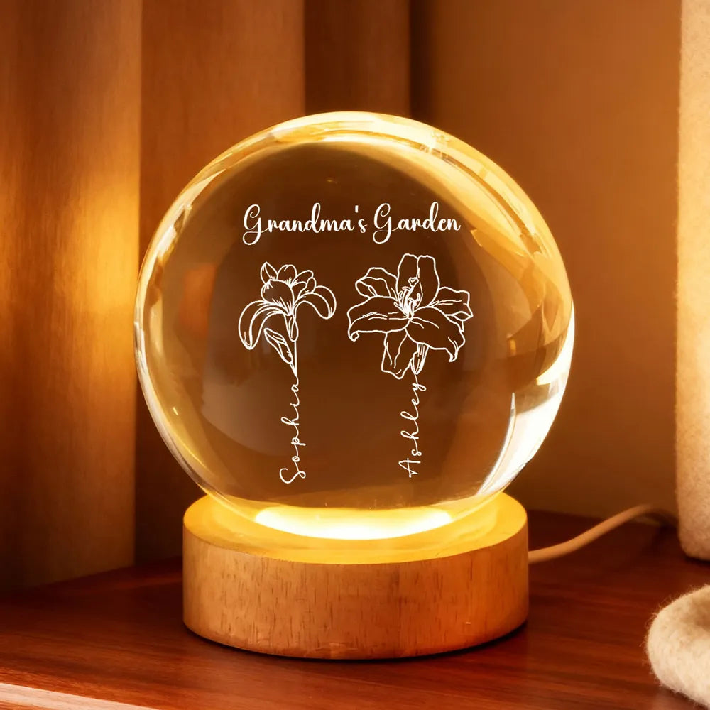 Personalized LED Crystal Ball for Grandma - Garden Design Gift Lamp MagicInPrints