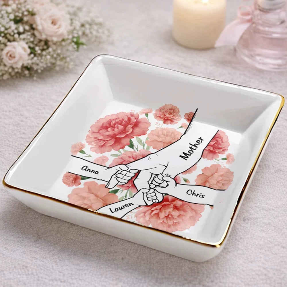Personalized Ceramic Jewelry Dish for Mothers with Floral Design - Mother's Day Gift Jewelry MagicInPrints