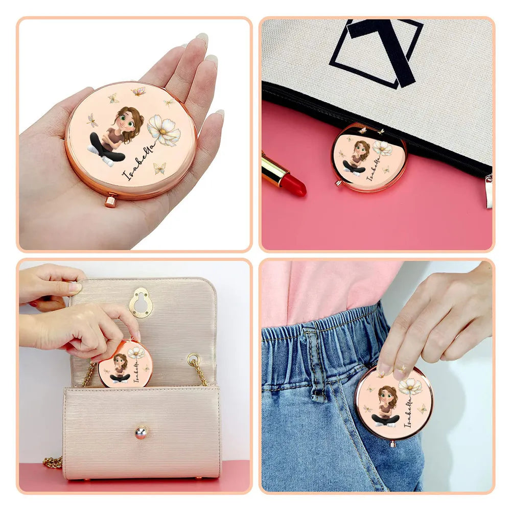 Personalized Compact Mirror for Girls - Cute Cartoon Design with Name - Perfect Gift for Birthdays Beauty Tools MagicInPrints