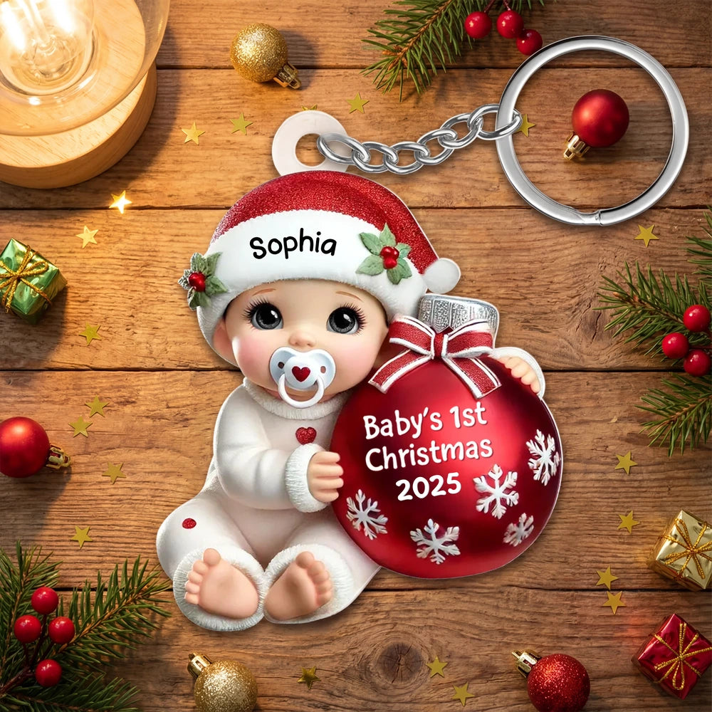Personalized Baby's First Christmas Ornament Keychain - 2025 Keepsake Gift Keychain MagicInPrints