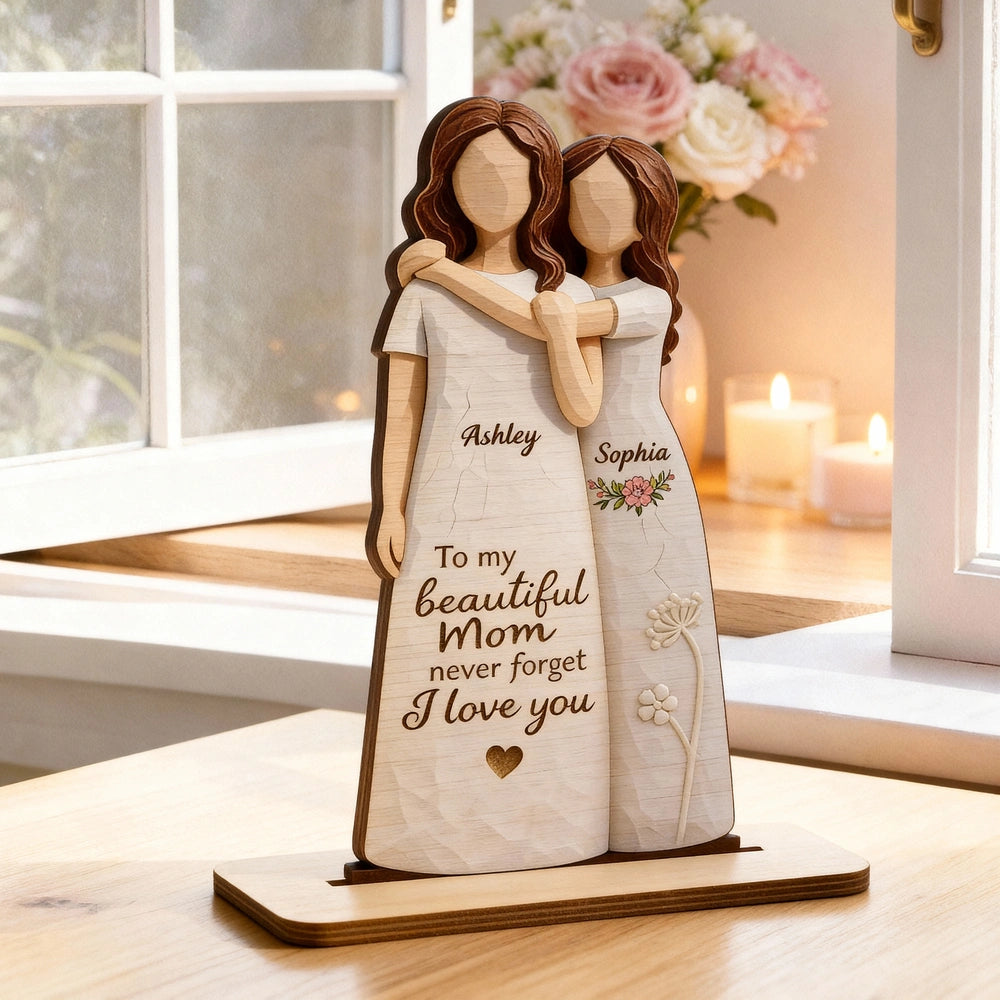 Personalized Wooden Mother Daughter Figurine - Sentimental Gift for Mom Plaque MagicInPrints
