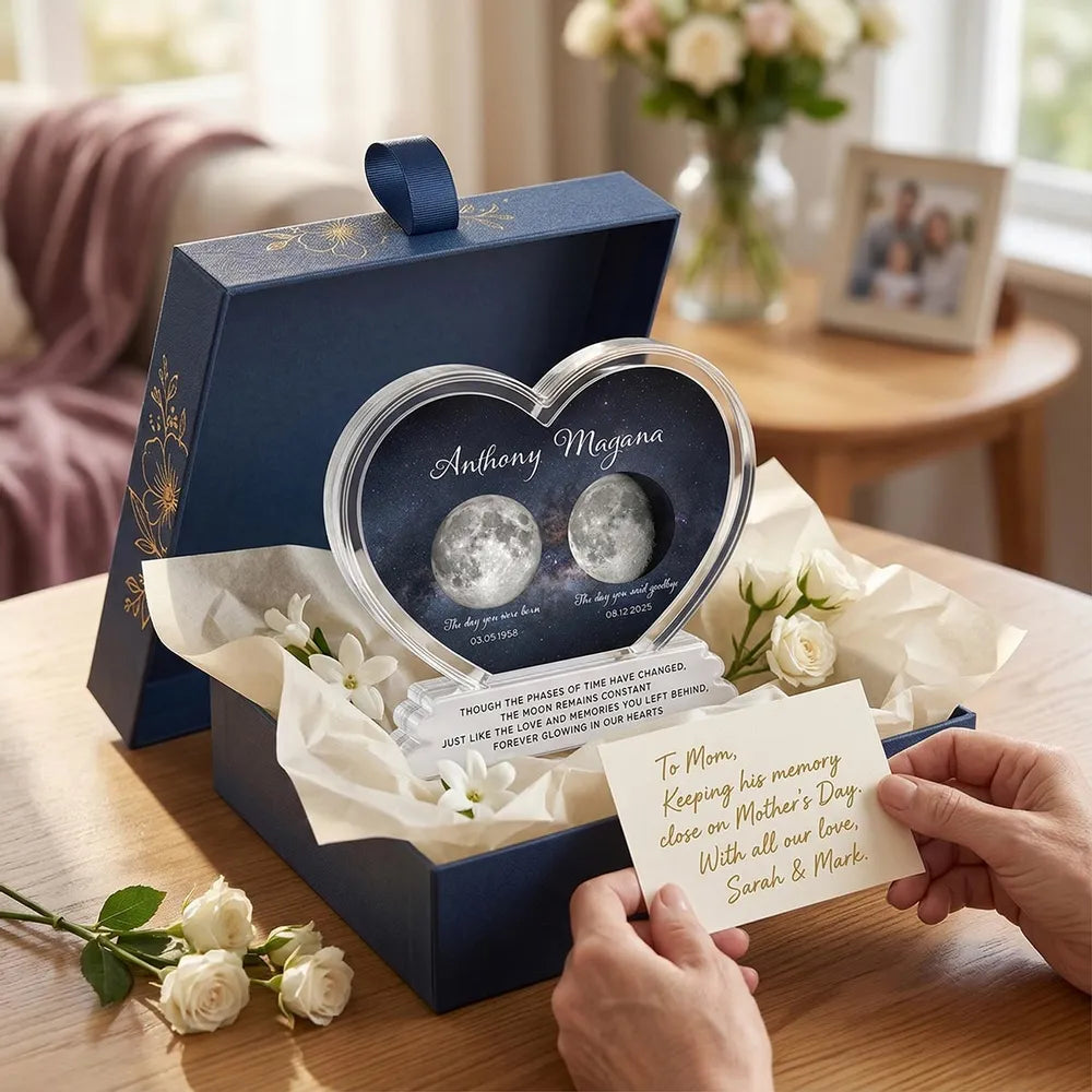 Personalized Heart-Shaped Moon Phase Memorial Plaque for Loved Ones - Sentimental Keepsake Plaque MagicInPrints
