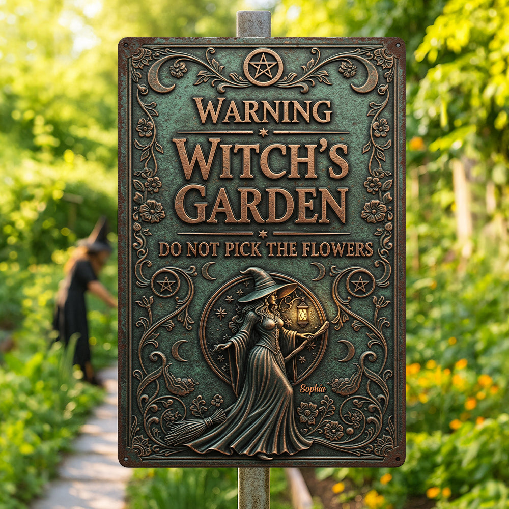 “Beware the Magic: Witch's Garden Personalized Metal Sign” - Custom Gift for Witch Lovers Metal Signs MagicInPrints