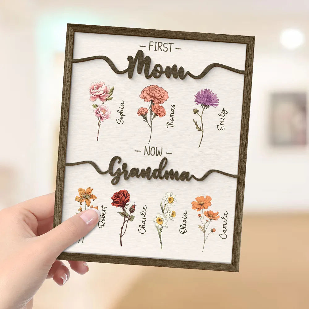 Personalized Wooden Frame for Grandma - Family Names and Flowers Keepsake Plaque MagicInPrints