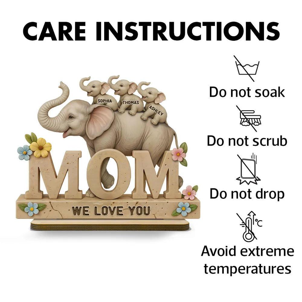 Personalized Elephant Mom Figurine for Mother's Day - Custom Names Gift Plaque MagicInPrints