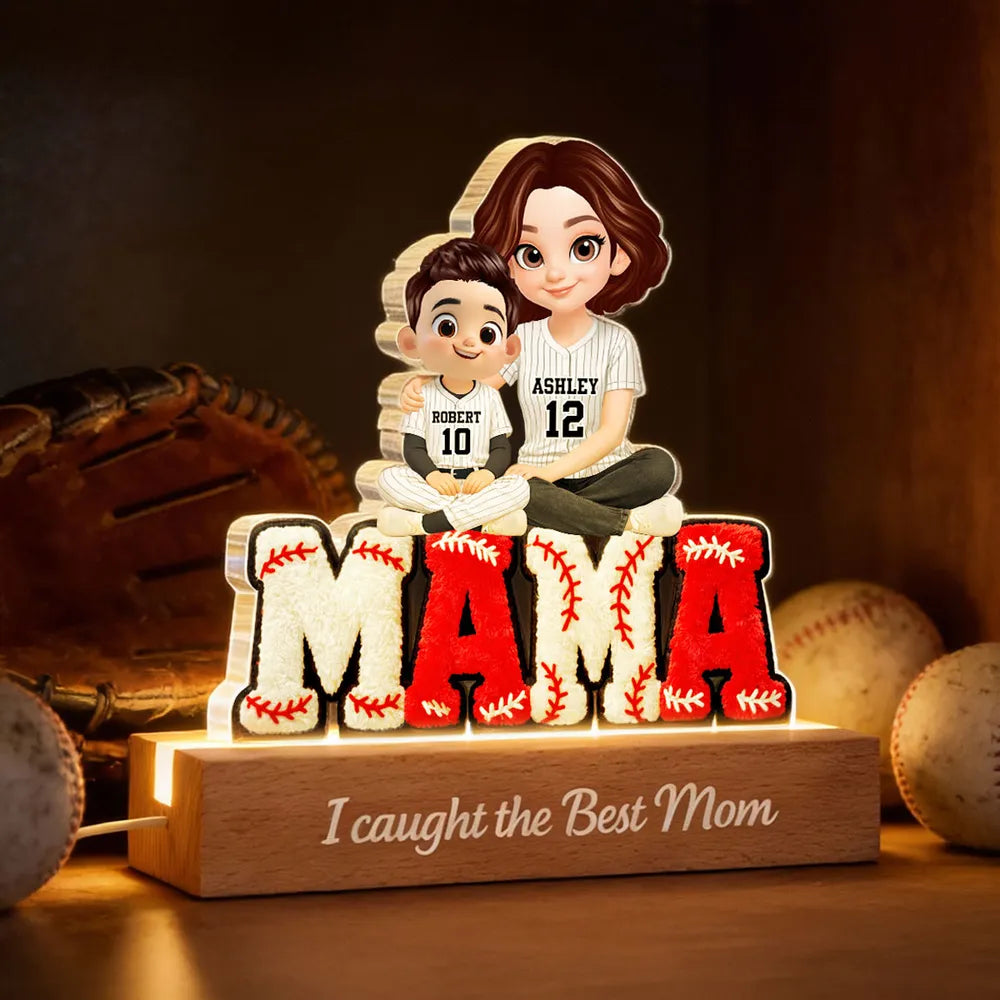 Personalized LED Baseball Mom Sign with Kids' Names - Mother's Day Gift Plaque MagicInPrints