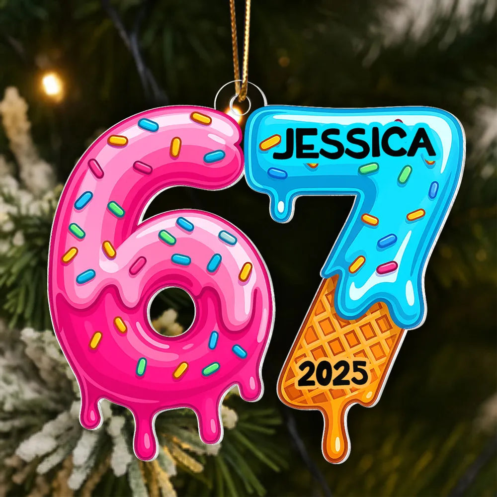 Custom Name Ice Cream Ornament for Kids - Christmas 2025 Decoration Ornament MagicInPrints