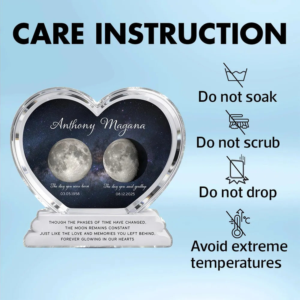 Personalized Heart-Shaped Moon Phase Memorial Plaque for Loved Ones - Sentimental Keepsake Plaque MagicInPrints