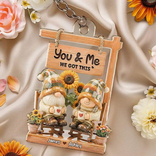 Personalized Gnome Keychain for Couples - Romantic Gift with Sunflower Design Keychain MagicInPrints
