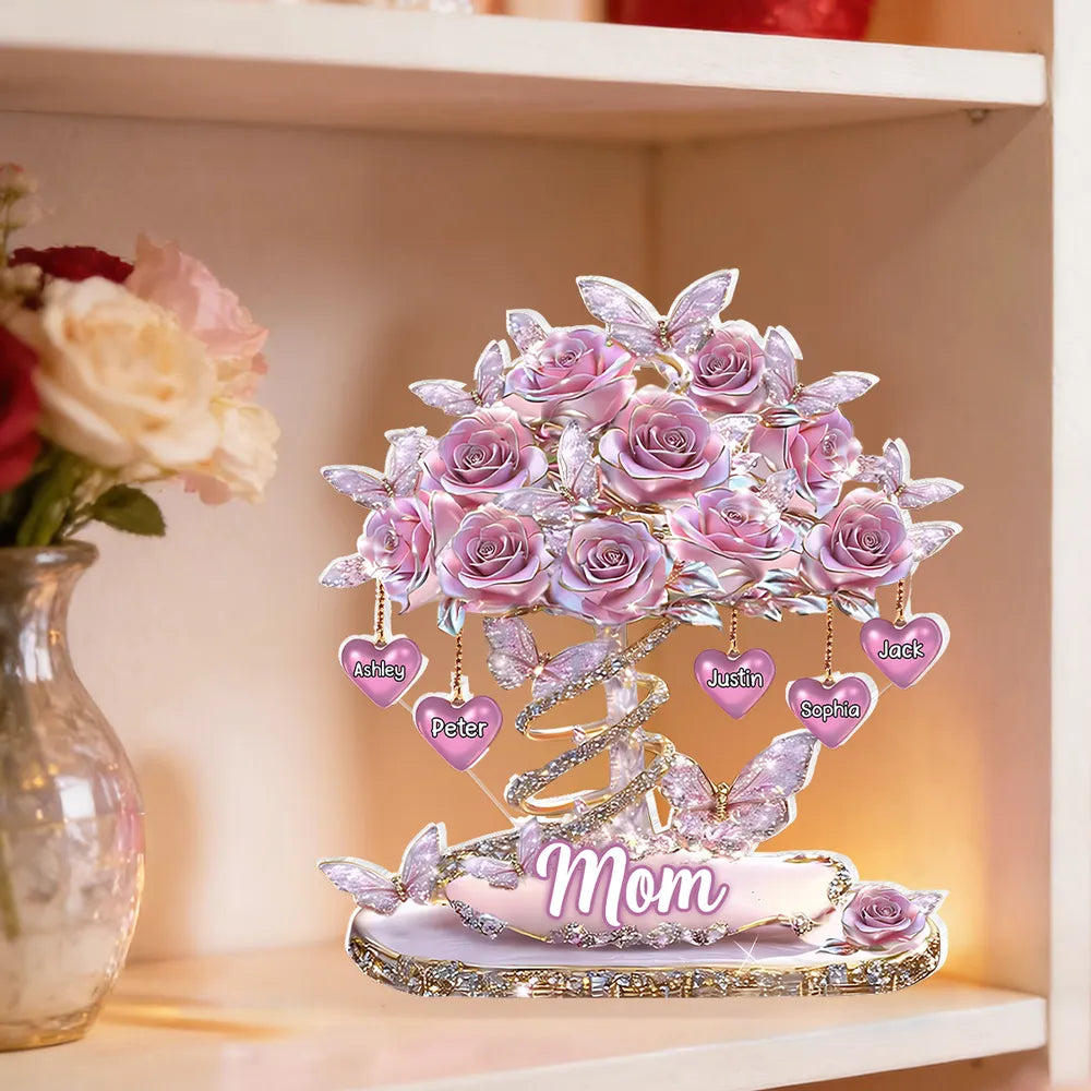 Personalized Rose Butterfly Family Tree Ornament for Mom - Mother's Day Gift Plaque MagicInPrints