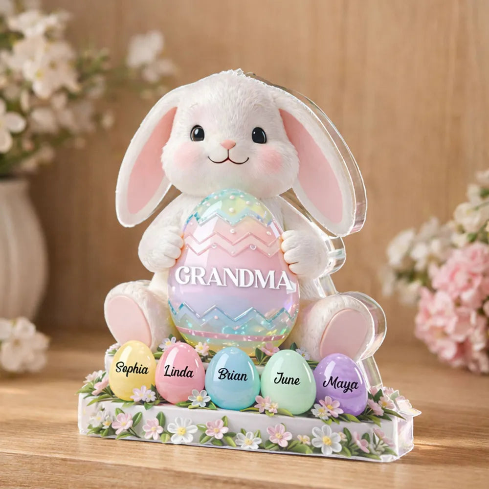 Personalized Easter Bunny Figurine for Grandma - Custom Family Names Decoration Plaque MagicInPrints
