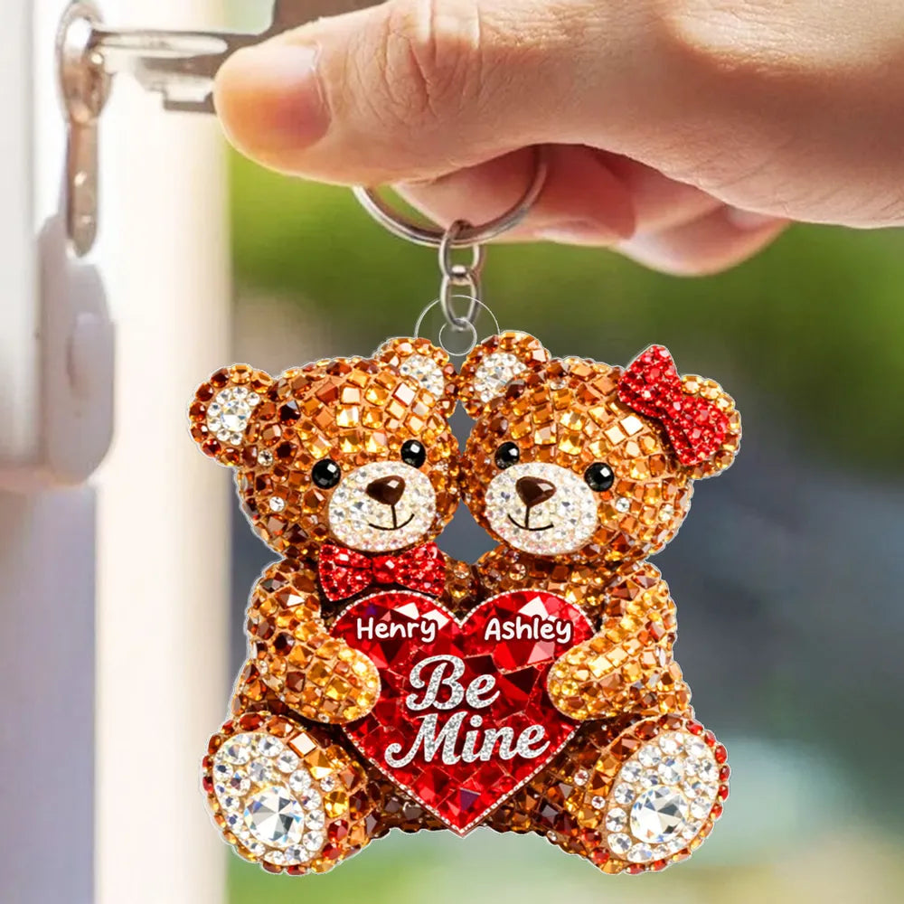 Personalized Teddy Bear Keychain for Couples with Heart - Valentine's Gift Keychain MagicInPrints