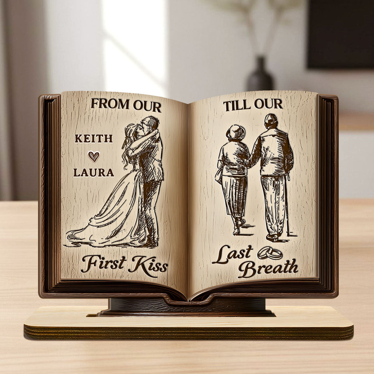 Personalized Wooden Book Sculpture for Couples - Wedding Anniversary Gift Plaque MagicInPrints