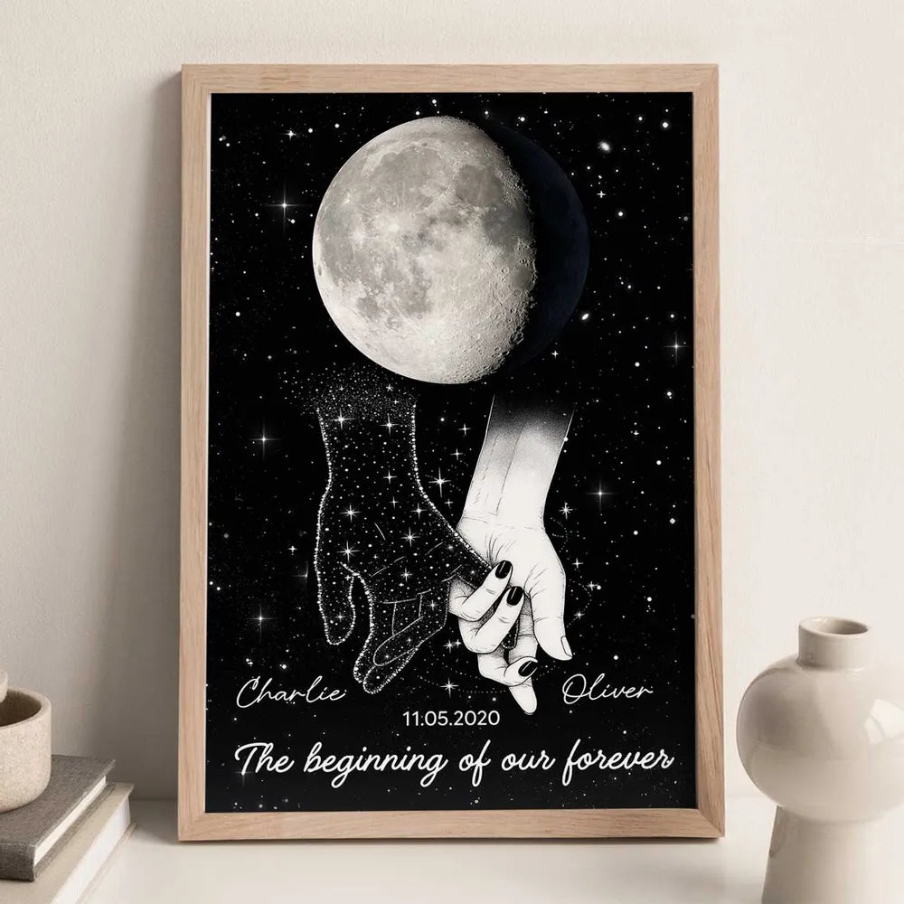Personalized Romantic Wall Art for Couples - Moon and Stars Design Poster or Canvas MagicInPrints