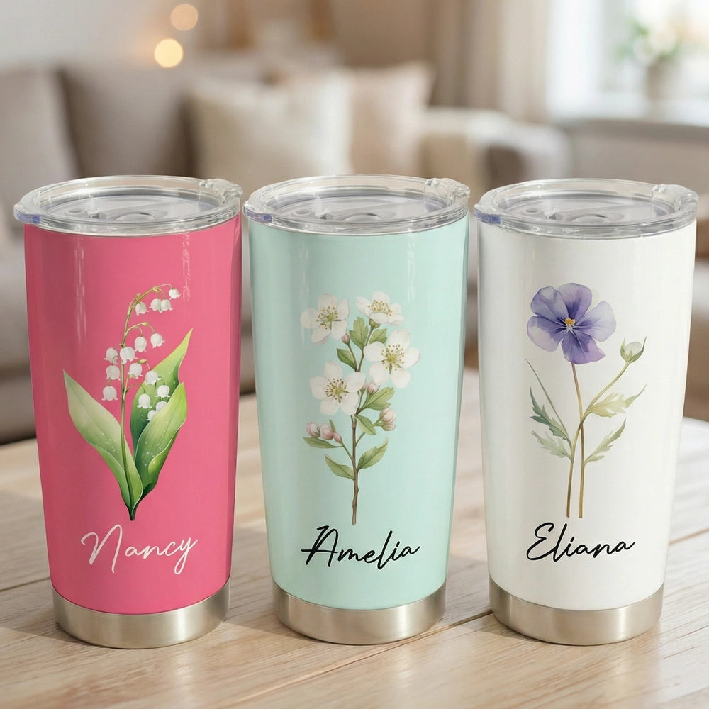 Personalized Floral Tumbler for Women - Custom Name Insulated Cup Cup MagicInPrints