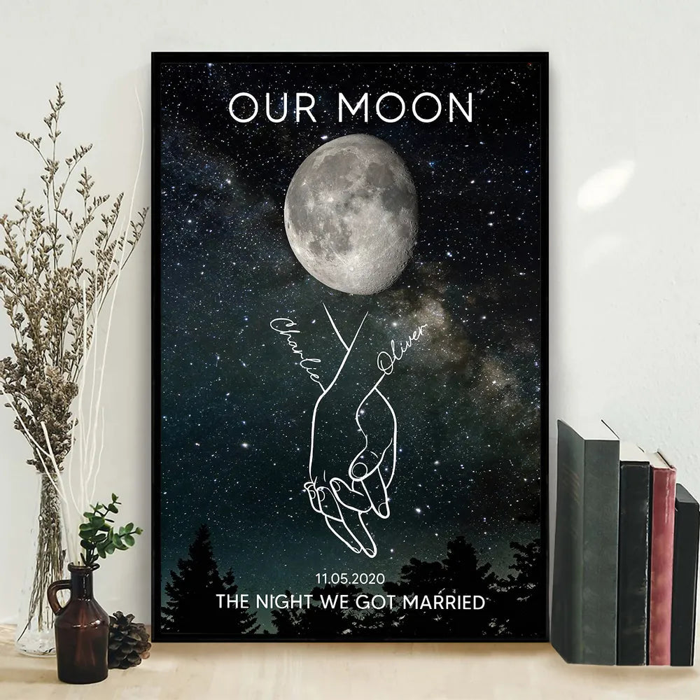 Personalized Couples Moon Phase Art Print - Romantic Anniversary Gift Poster or Canvas MagicInPrints