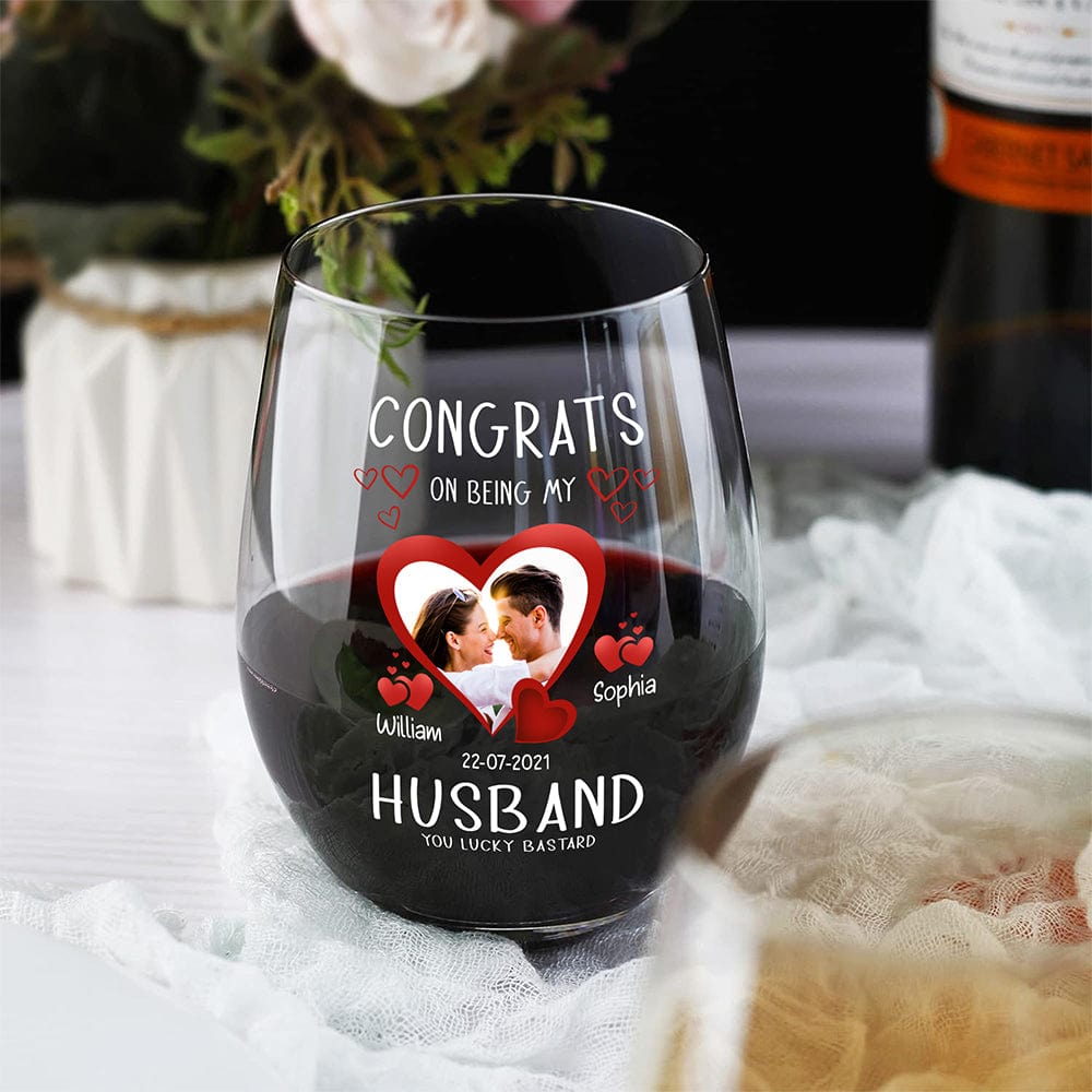 Personalized Wine Glass for Husband with Photo and Date - Anniversary Gift Cup MagicInPrints