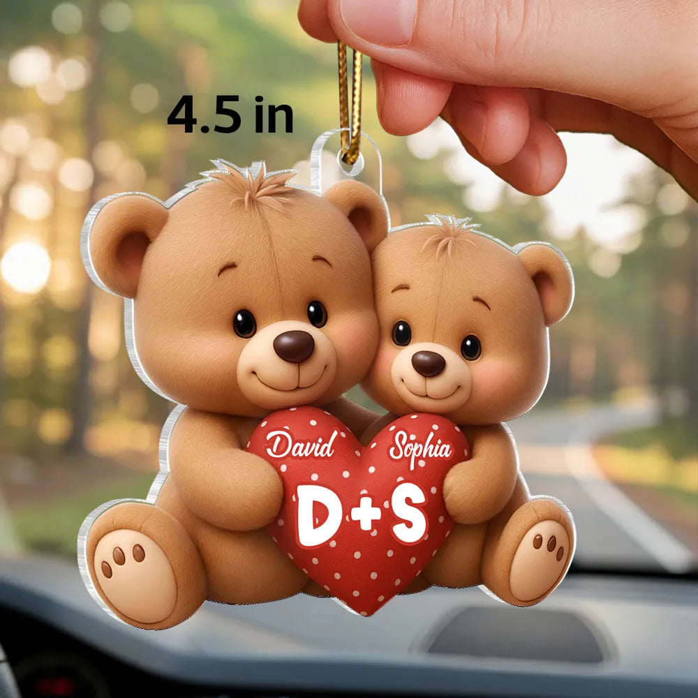 Personalized Teddy Bear Car Hanging Ornament for Couples - Romantic Gift Car Hanger MagicInPrints