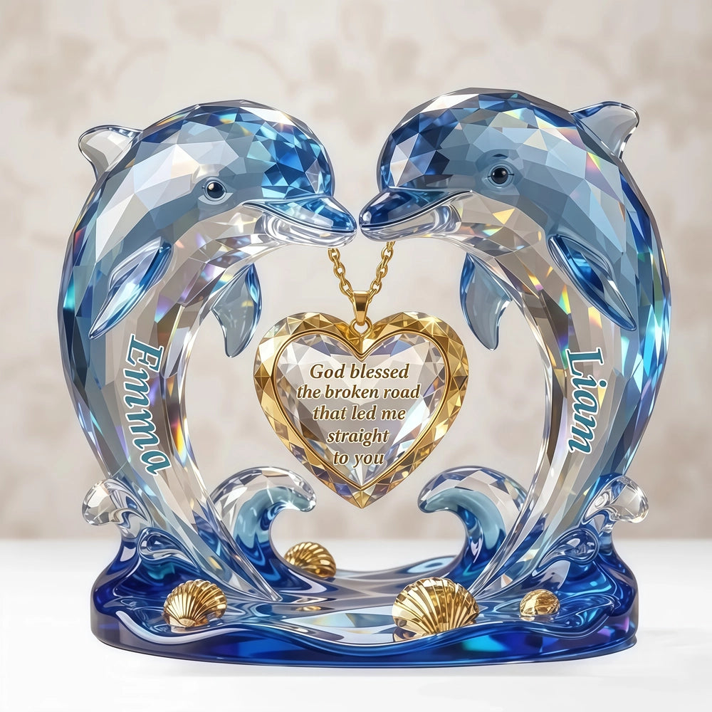 Personalized Crystal Dolphin Couple Sculpture for Couples - Romantic Gift Plaque MagicInPrints