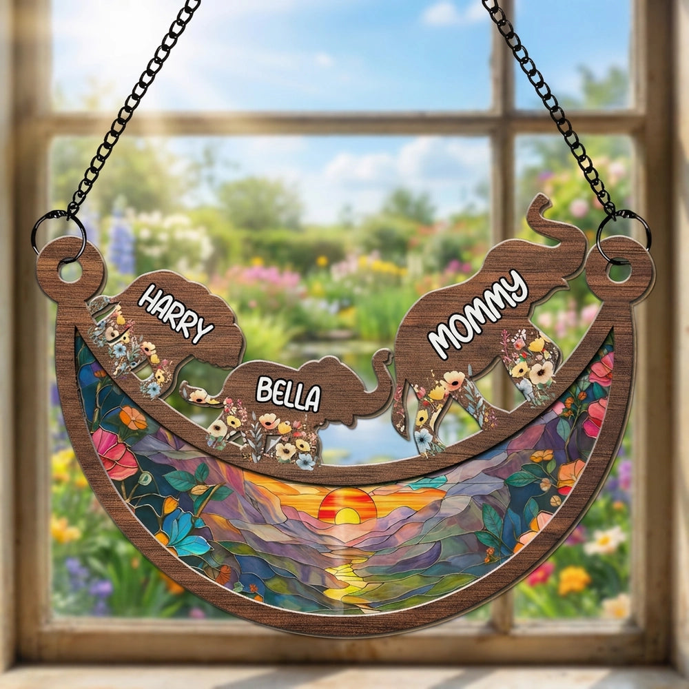 Personalized Elephant Family Wooden Ornament for Home Decor - Mother's Day Gift Ornament MagicInPrints