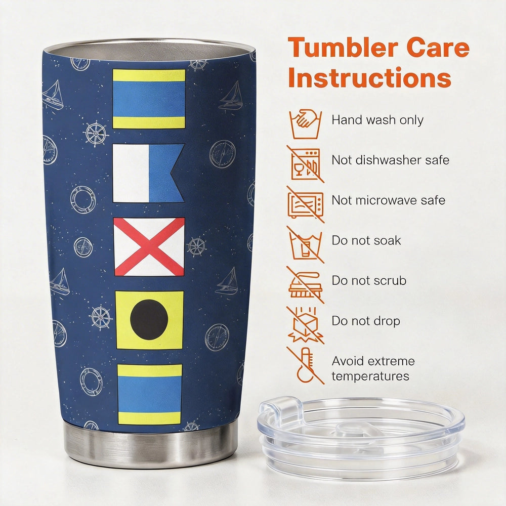 Personalized Nautical Tumbler for Sailors - Insulated Travel Mug with Maritime Flags Cup MagicInPrints