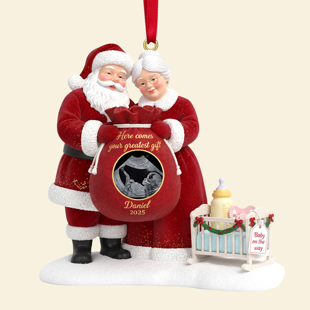 Here Comes Your Greatest Gift - Santa Claus Custom Photo Christmas Ornament Ornament MagicInPrints