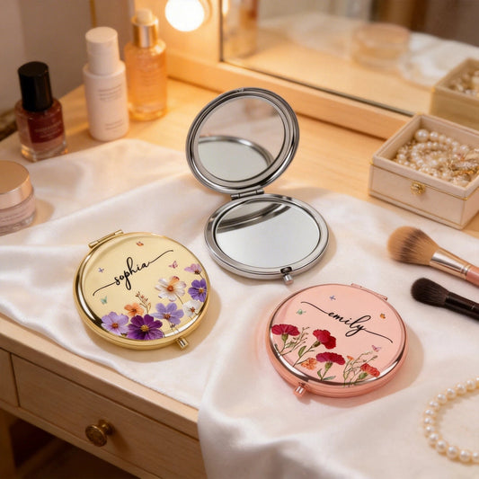 Personalized Floral Compact Mirror for Women - Custom Name Gift Beauty Tools MagicInPrints