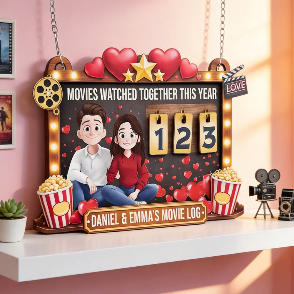Personalized Couples Movie Log Sign - Romantic Movie Night Decor Sign MagicInPrints