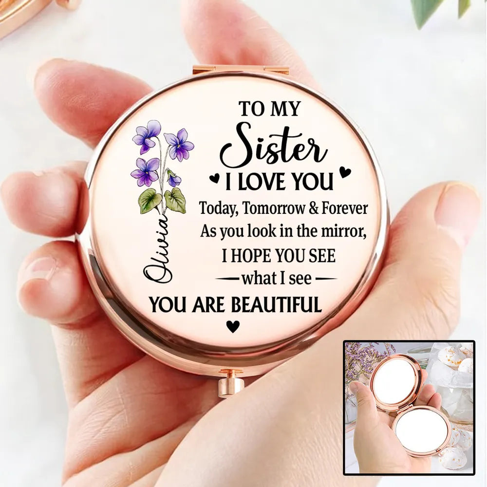 Personalized Compact Mirror for Sister - Sentimental Gift with Engraved Message Beauty Tools MagicInPrints