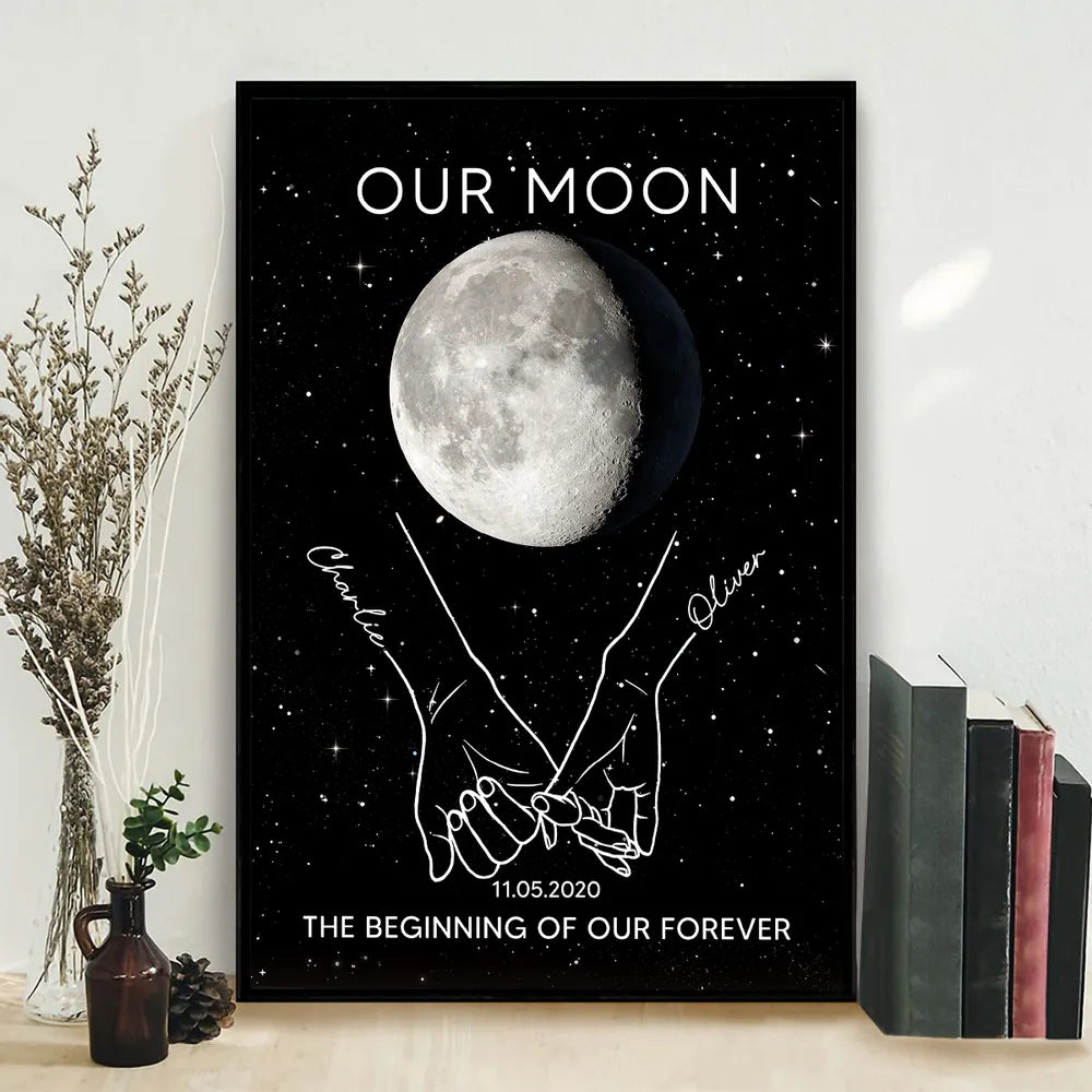Personalized Moon Phase Couple Wall Art - Romantic Anniversary Gift Poster or Canvas MagicInPrints
