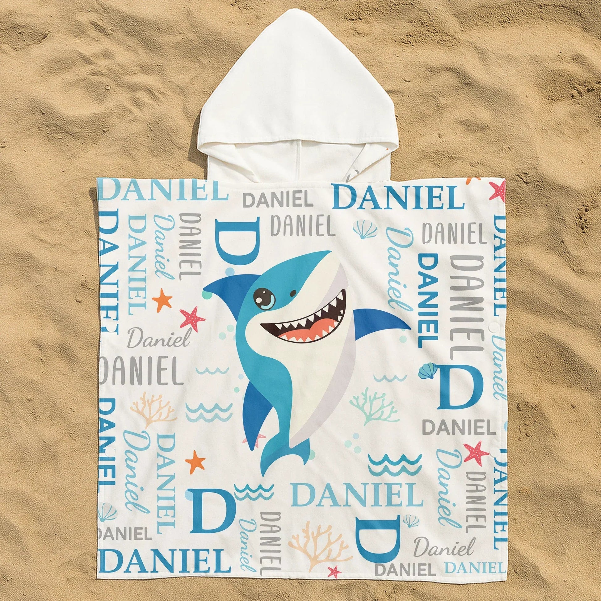 Personalized Kids Hooded Towel with Shark Design - Pool and Beach Fun Beachwear MagicInPrints