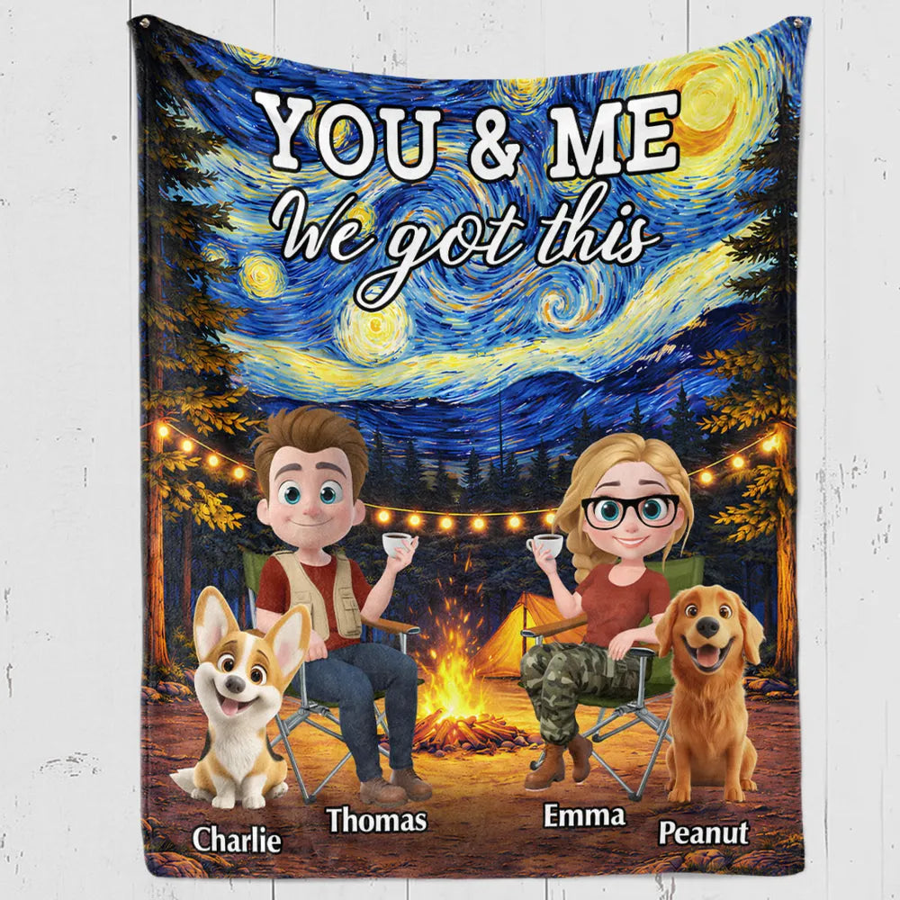 Personalized Camping Blanket for Couples with Pets - Cozy Outdoor Adventure Blanket MagicInPrints