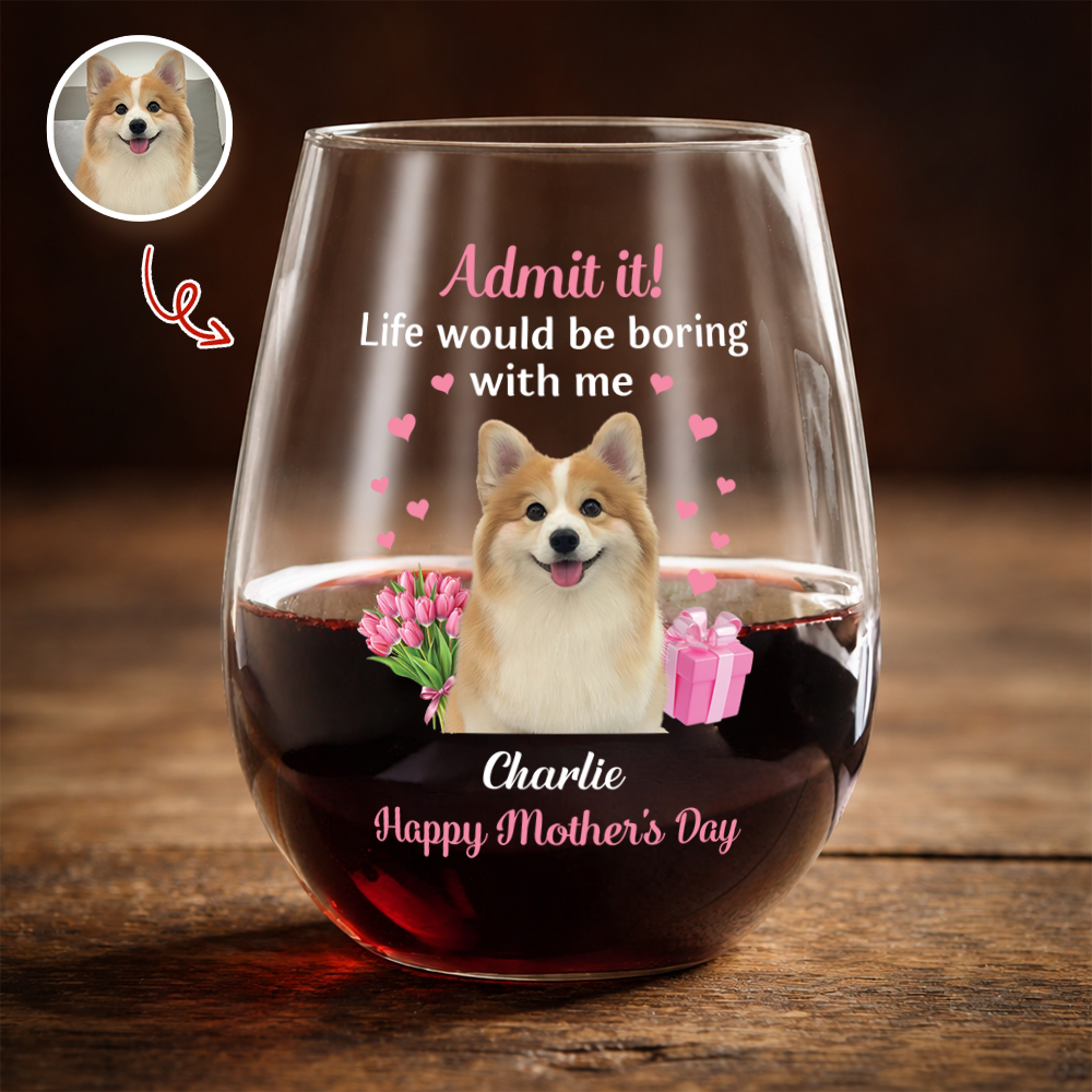 Personalized Dog Lover Stemless Wine Glass for Moms - Mother's Day Gift Cup MagicInPrints