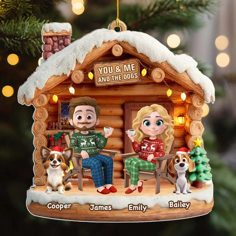Personalized Family Cabin Christmas Ornament with Dog - Holiday Decoration Ornament MagicInPrints