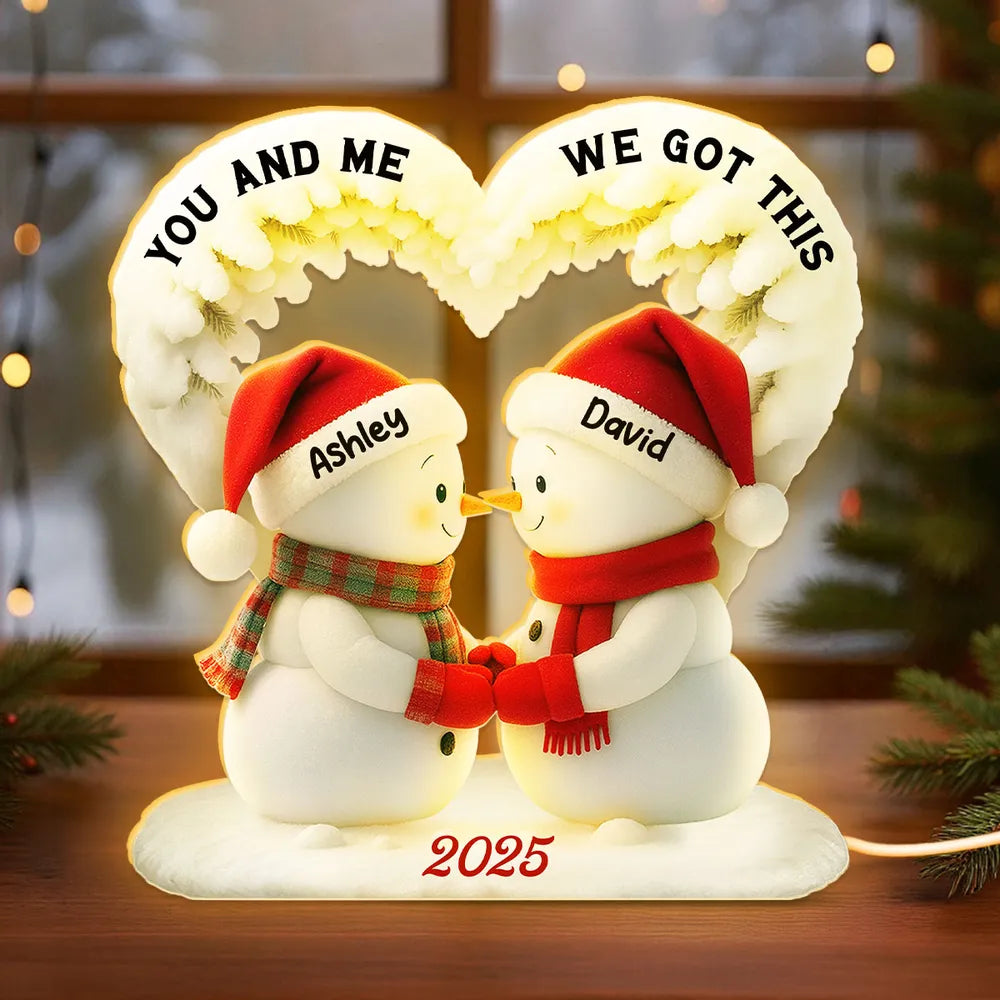 Personalized Snowman Couple LED Light for Couples - Romantic Christmas Gift Plaque MagicInPrints