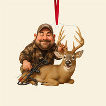 Load image into Gallery viewer, “Capture the Adventure” - Custom Caricature Art Hunting Ornament - Personalized Gifts for Hunting Enthusiasts Ornament PopCulturePrints

