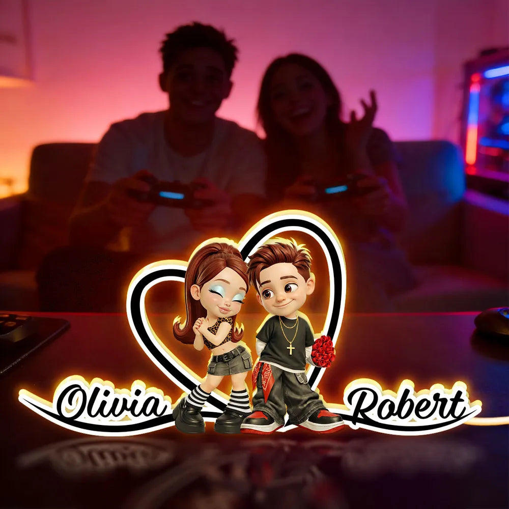 Personalized Couple LED Lamp for Romantic Gift - Custom Names Heart Design Plaque MagicInPrints