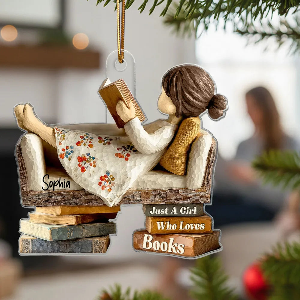 Personalized Girl Reading Ornament for Book Lovers - Christmas Gift Ornament MagicInPrints